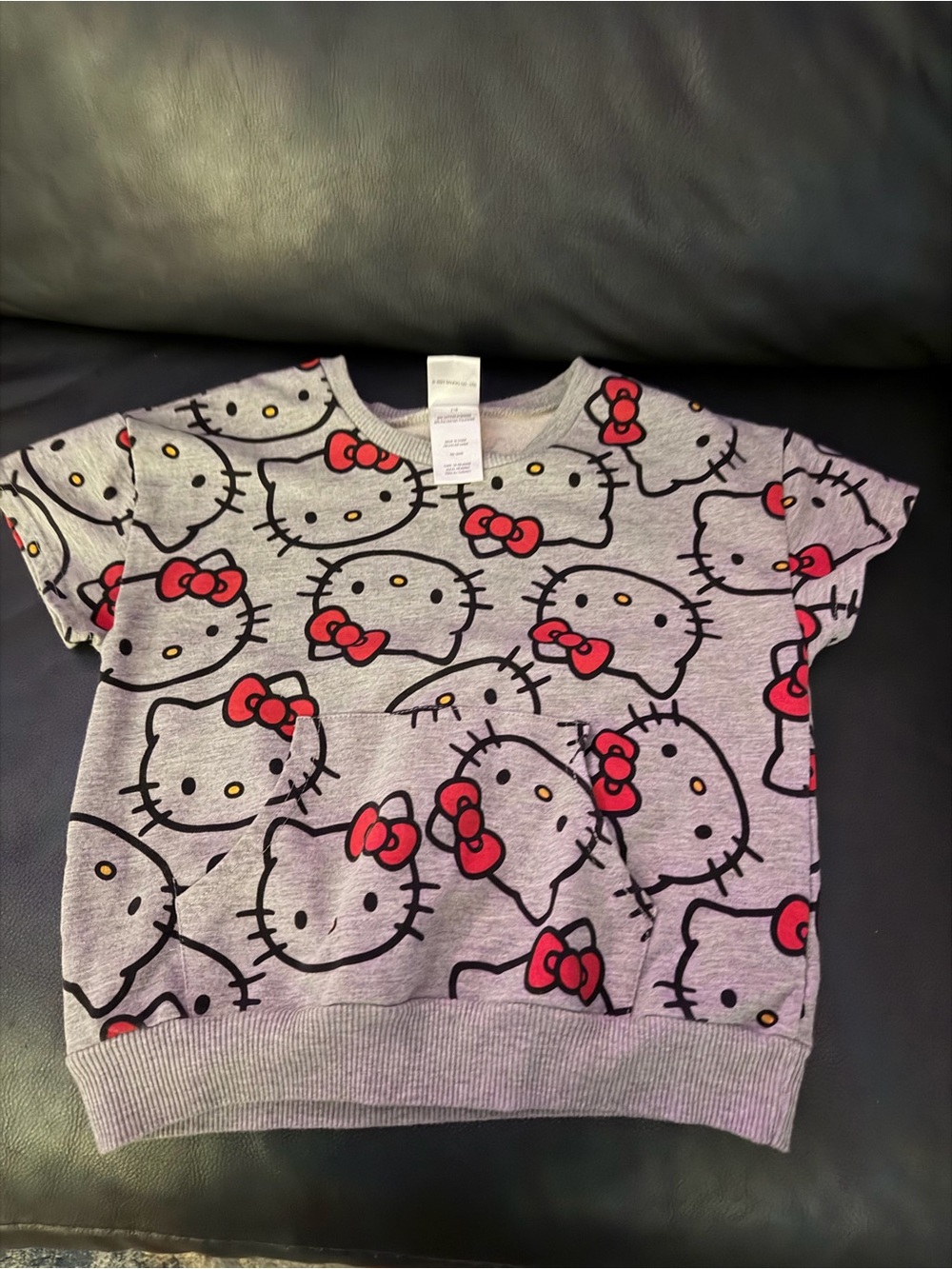Hello Kitty Gray Short Sleeve Tee with Red Bow Print